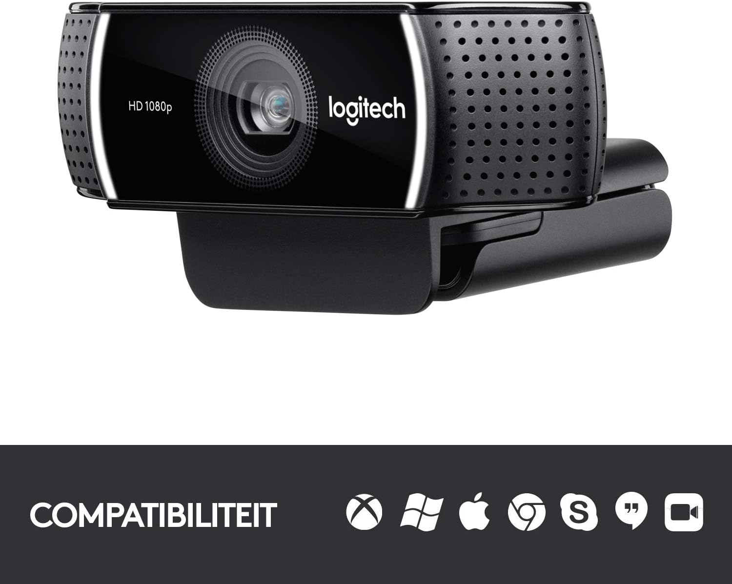 Logitech C922 Pro Stream Webcam, HD 1080p/30fps of HD 720p/60fps supersnel streamen, stereo audio, HD lichtcorrectie, autofocus, voor YouTube, TWitch, XSplit, PC/Mac/Laptop/Macbook/Tablet - Zwart