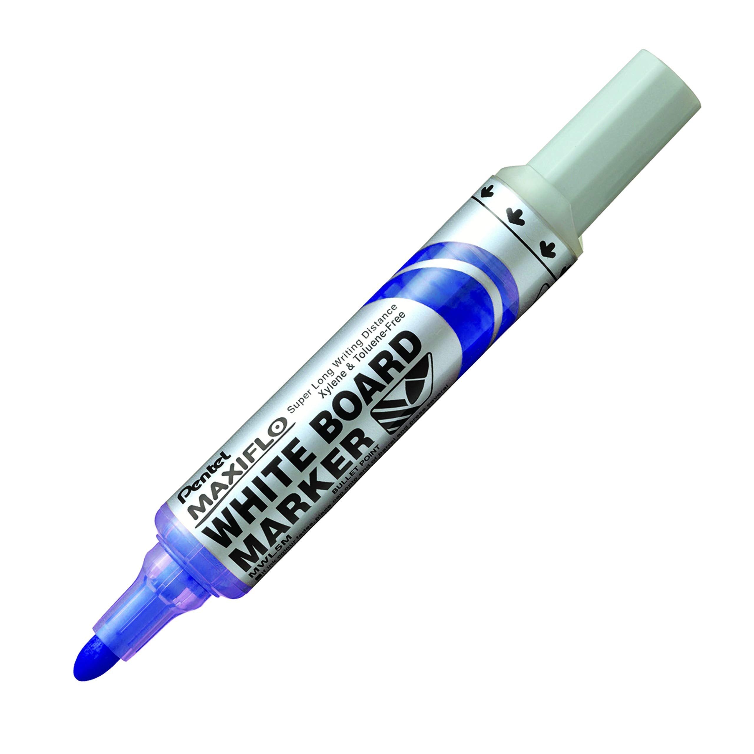 Pentel Maxiflo MWL5M-CO Drywipe Marker, Blue, Box of 12