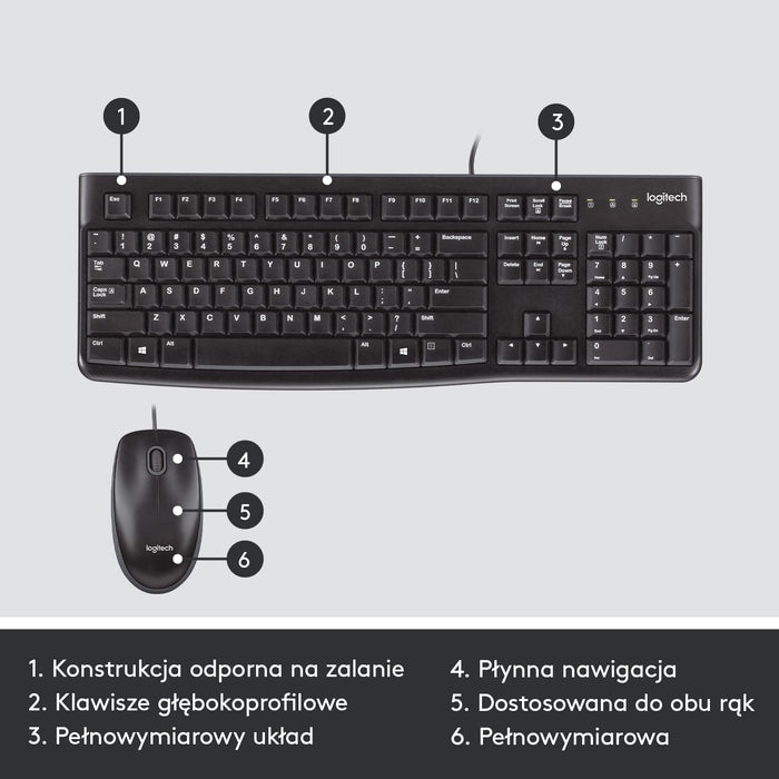 Logitech MK120 Wired Keyboard and Mouse Combo for Windows, QWERTY US International Layout - Black