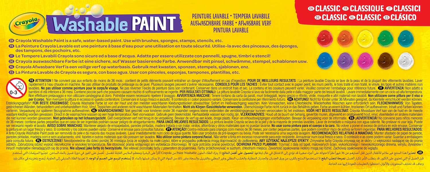 CRAYOLA Washable Paints - Assorted Colours (Pack of 10) | Perfect for Any Arts & Crafts Needs - Easily Washable | Ideal for Kids Aged 3+ (Packaging may vary