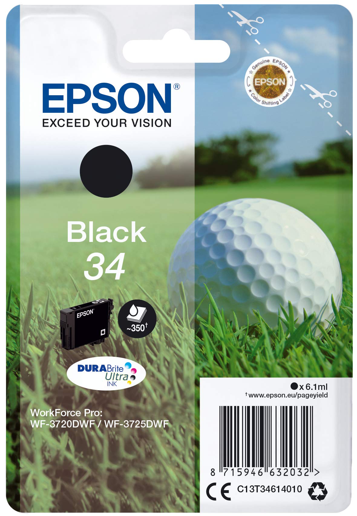 Epson 235M513 Original 34 Tinte Golfball (WF-3720DWF WF-3725DWF,AmazonDashReplenishment)schwarz