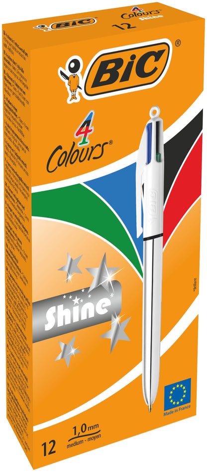 BIC 4 Colours Shine Retractable Ballpoint Pen Black/Blue/Red/Green (Pack of 12