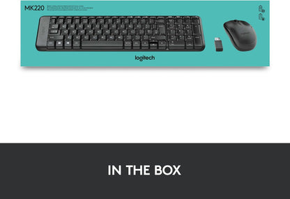 Logitech MK220 Compact Wireless Keyboard and Mouse Combo for Windows, 2.4 GHz Wireless with Unifying USB-Receiver, 24 Month Battery, Compatible with PC, Laptop, QWERTY UK English Layout - Black