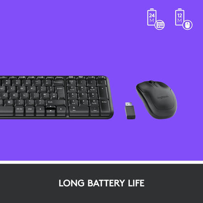Logitech MK220 Compact Wireless Keyboard and Mouse Combo for Windows, 2.4 GHz Wireless with Unifying USB-Receiver, 24 Month Battery, Compatible with PC, Laptop, QWERTY UK English Layout - Black