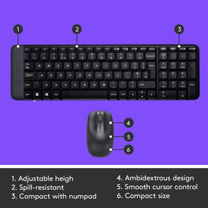 Logitech MK220 Compact Wireless Keyboard and Mouse Combo for Windows, 2.4 GHz Wireless with Unifying USB-Receiver, 24 Month Battery, Compatible with PC, Laptop, QWERTY UK English Layout - Black