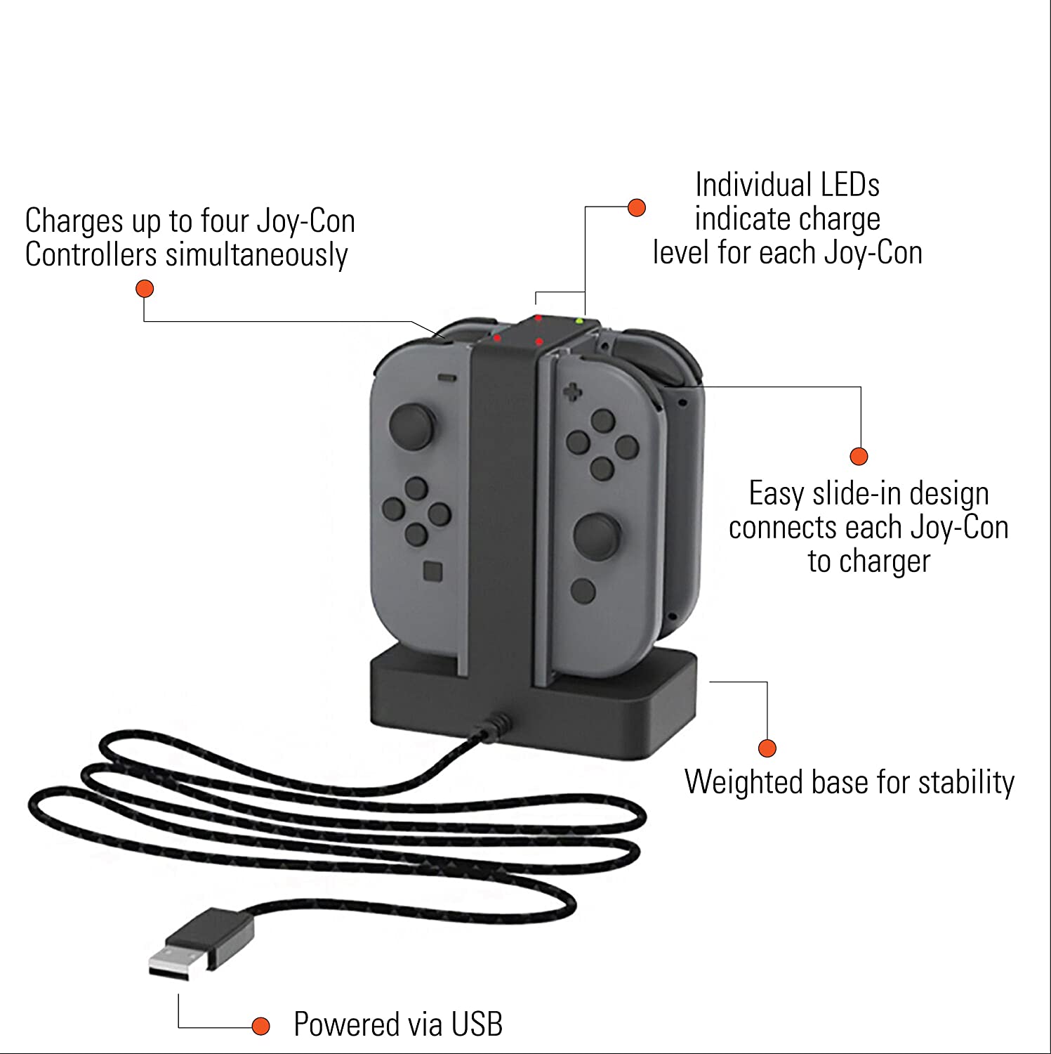 PowerA Charging Station for Nintendo Switch Joy Con Controllers - Nintendo Licensed Black Grey
