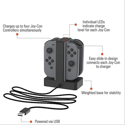 PowerA Charging Station for Nintendo Switch Joy Con Controllers - Nintendo Licensed Black Grey