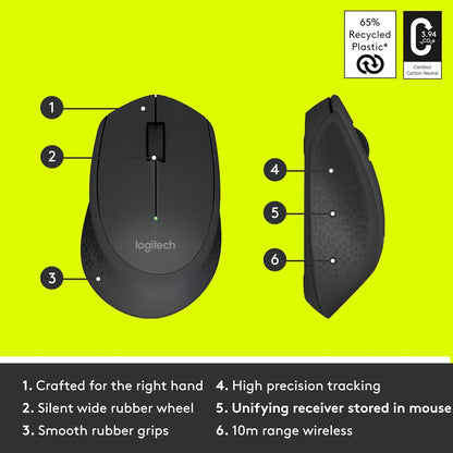 Logitech M280 Wireless Mouse, 2.4 GHz with USB Nano Receiver, 1000 DPI Optical Tracking, 3 Buttons, 18 Month Battery, Compatible with PC, Mac, Laptop, Chromebook