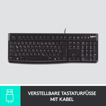 Logitech K120 Wired Keyboard for Windows, QWERTZ German Layout - Black