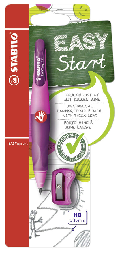 Ergonomic Mechanical Pencil - STABILO EASYergo 3.15 - Right-Handed - Pack of 1 - Pink/Lilac + Sharpener Right-Handed Pink/Lilac