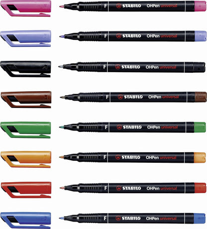 Pen for Overhead Projection - STABILO OHPen universal - Permanent Fine - Pack of 8 - Assorted Colours