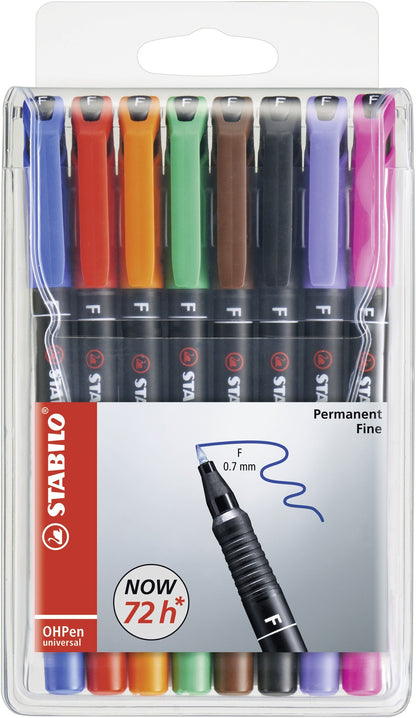 Pen for Overhead Projection - STABILO OHPen universal - Permanent Fine - Pack of 8 - Assorted Colours