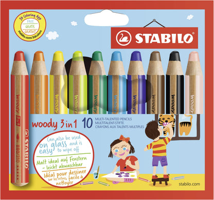 Multi-Talented Pencil - STABILO woody 3 in 1 - Pack of 10 - Assorted Colours