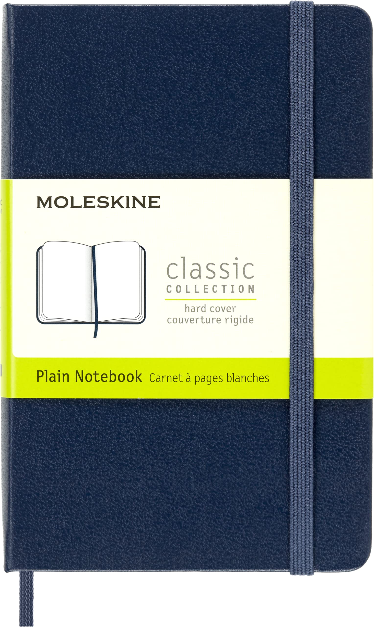 Moleskine Classic Plain Paper Notebook, Hard Cover and Elastic Closure Journal, Color Sapphire Blue, Size Pocket 9 x 14 cm, 192 Pages
