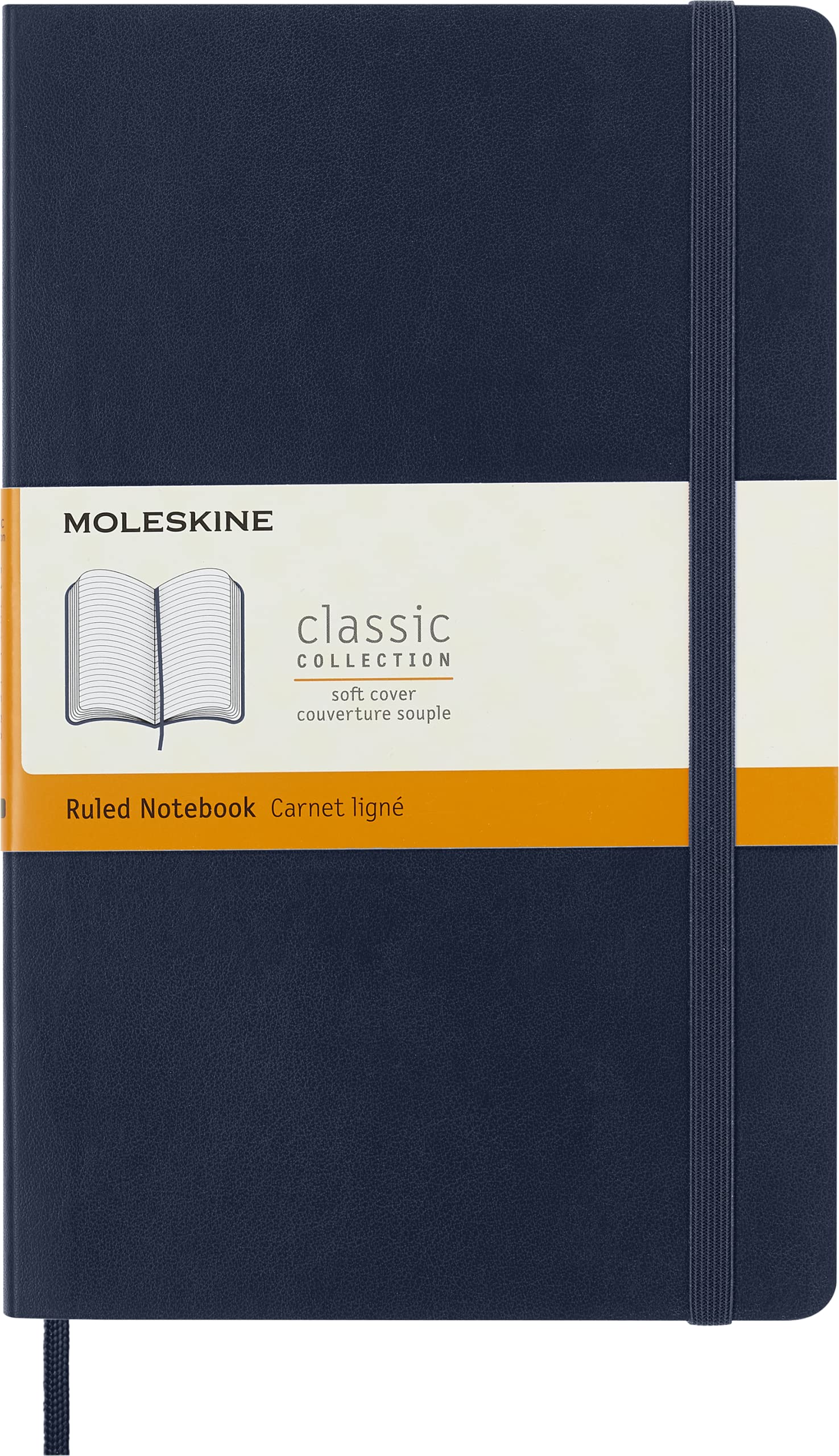 Moleskine Classic Ruled Paper Notebook, Soft Cover and Elastic Closure Journal, Color Sapphire Blue, Size Large 13 x 21 A5, 192 Pages