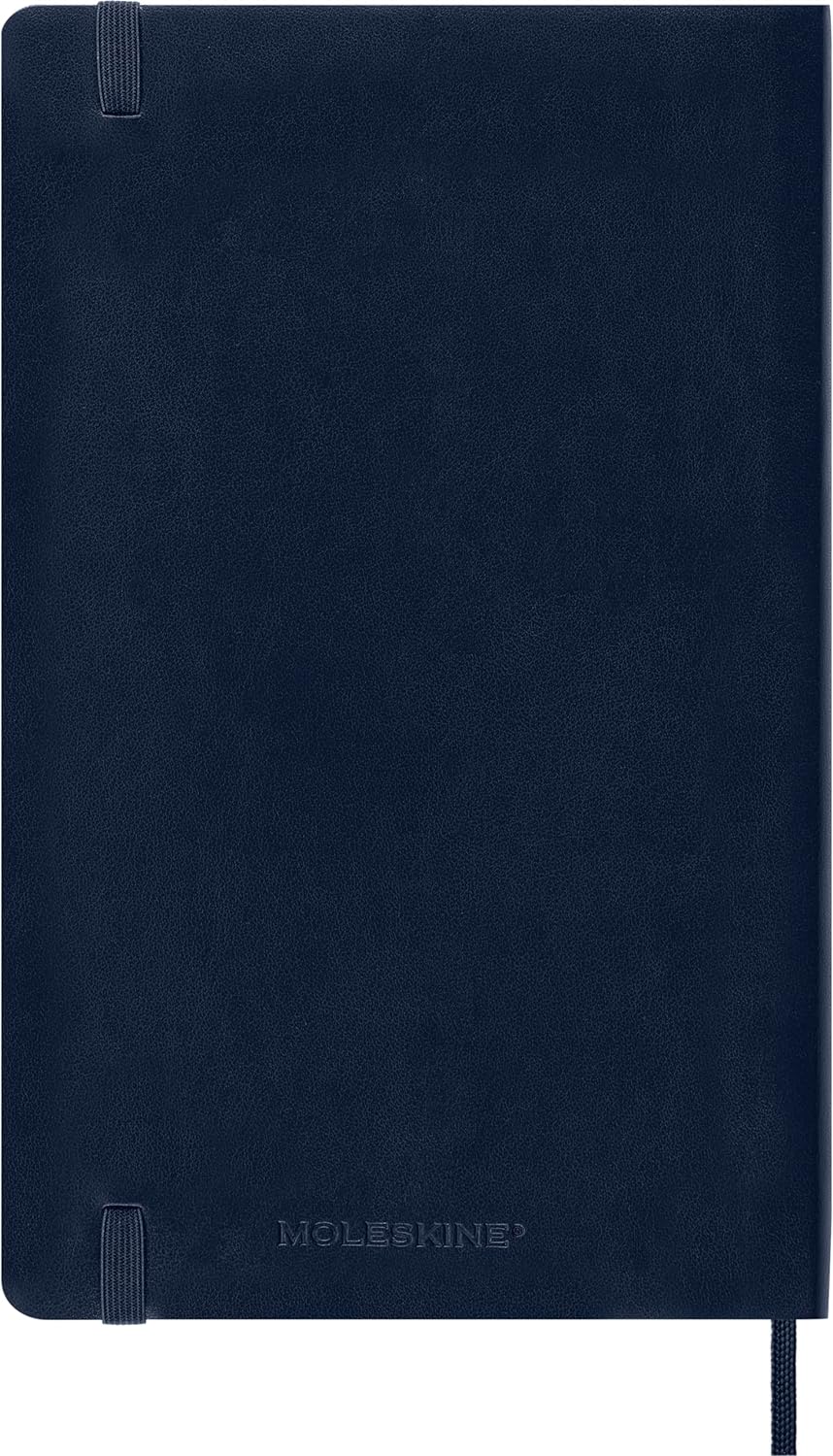 Moleskine Classic Plain Paper Notebook, Soft Cover and Elastic Closure Journal, Color Sapphire Blue, Size Large 13 x 21 A5, 192 Pages