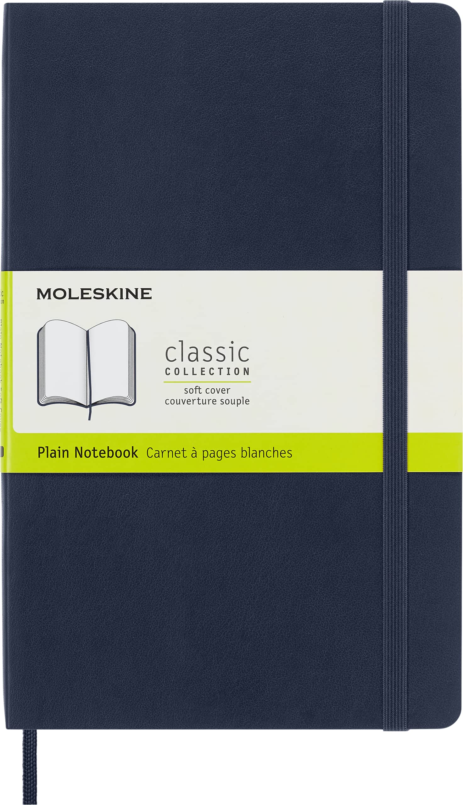 Moleskine Classic Plain Paper Notebook, Soft Cover and Elastic Closure Journal, Color Sapphire Blue, Size Large 13 x 21 A5, 192 Pages