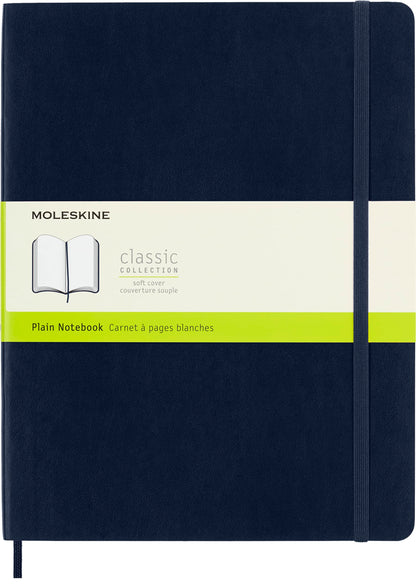 Moleskine Classic Plain Paper Notebook - Soft Cover and Elastic Closure Journal - Color Sapphire Blue - X- Large 19 x 25 A4 - 192 Pages