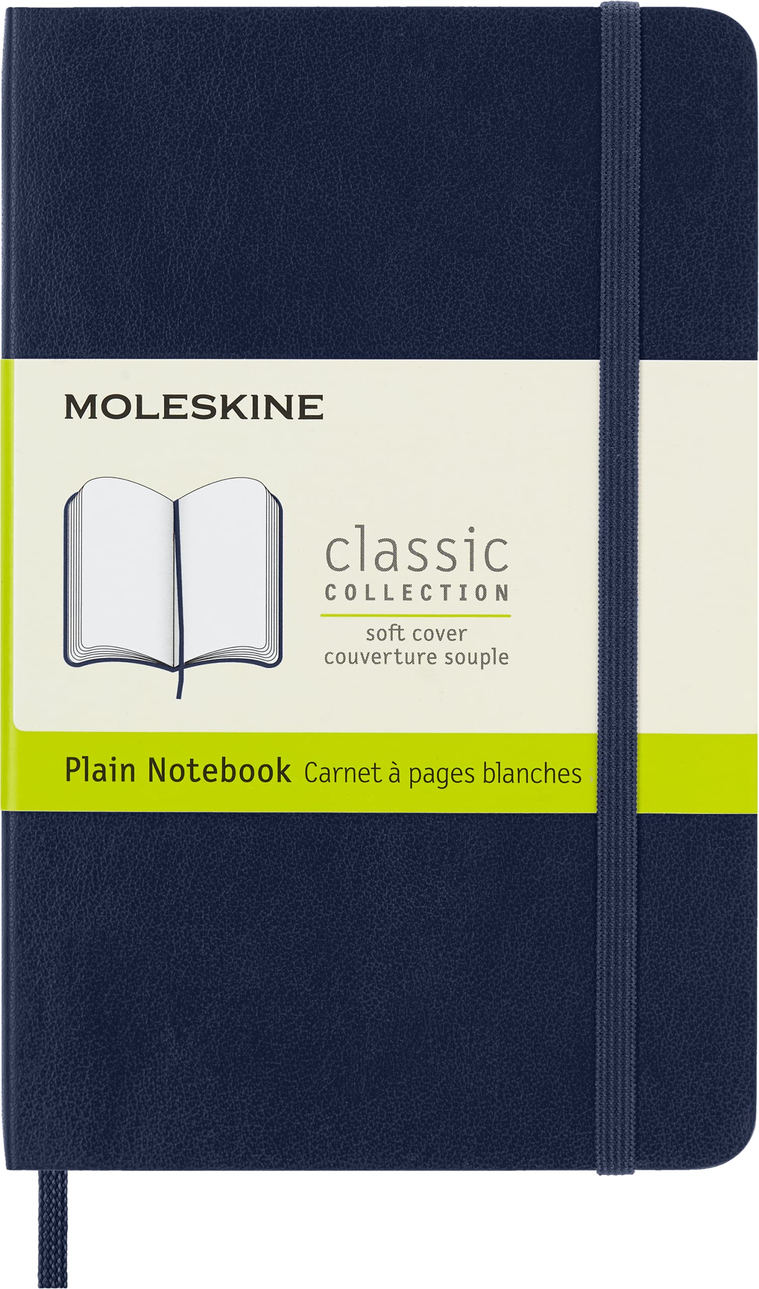 Moleskine Classic Plain Paper Notebook, Soft Cover and Elastic Closure Journal, Color Sapphire Blue, Medium 9 x 14 cm, 208 Pages
