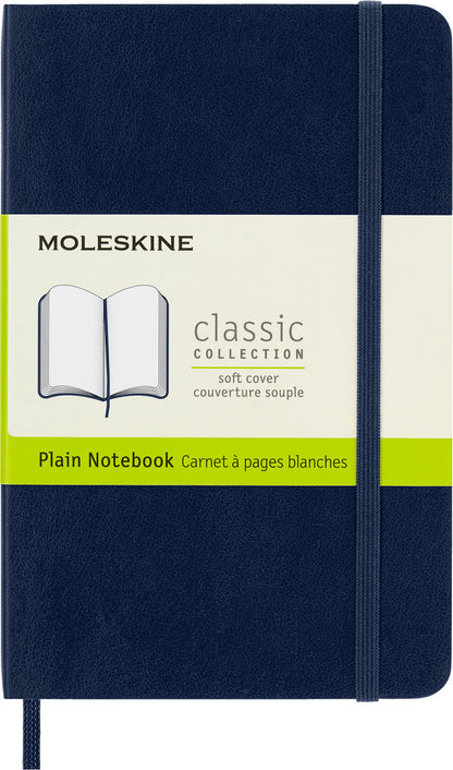 Moleskine Classic Plain Paper Notebook, Soft Cover and Elastic Closure Journal, Color Sapphire Blue, Medium 9 x 14 cm, 208 Pages