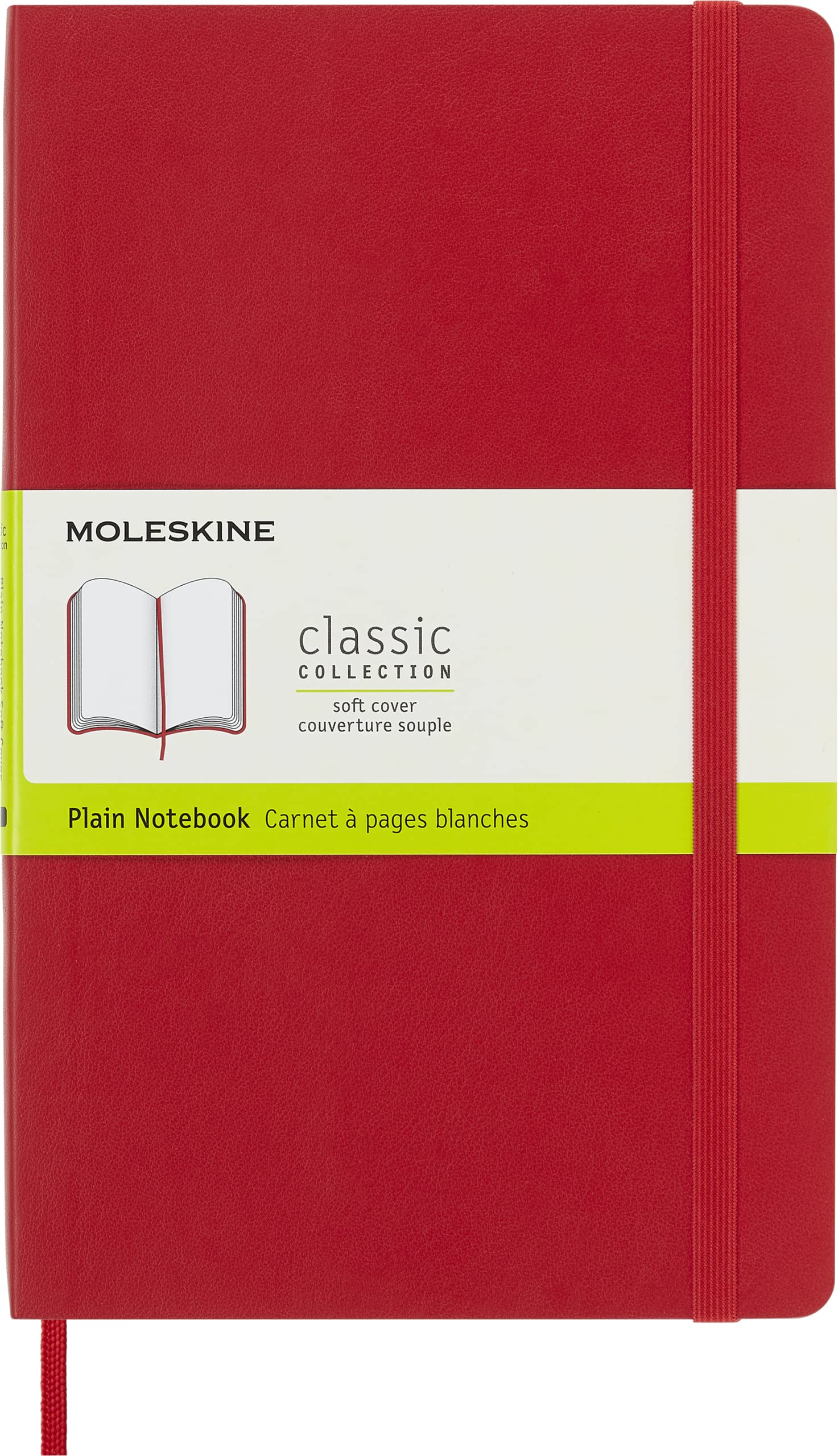 Moleskine Classic Plain Paper Notebook, Soft Cover and Elastic Closure Journal, Color Scarlet Red, Size Large 13 x 21 A5, 192 Pages