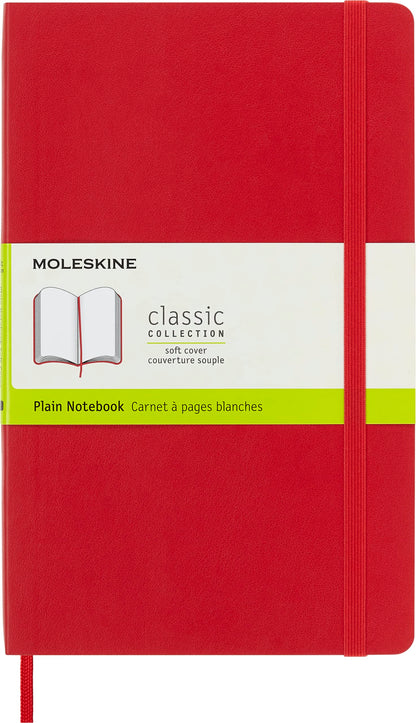 Moleskine Classic Plain Paper Notebook, Soft Cover and Elastic Closure Journal, Color Scarlet Red, Size Large 13 x 21 A5, 192 Pages
