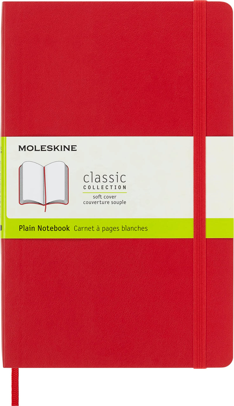 Moleskine Classic Plain Paper Notebook, Soft Cover and Elastic Closure Journal, Color Scarlet Red, Size Large 13 x 21 A5, 192 Pages
