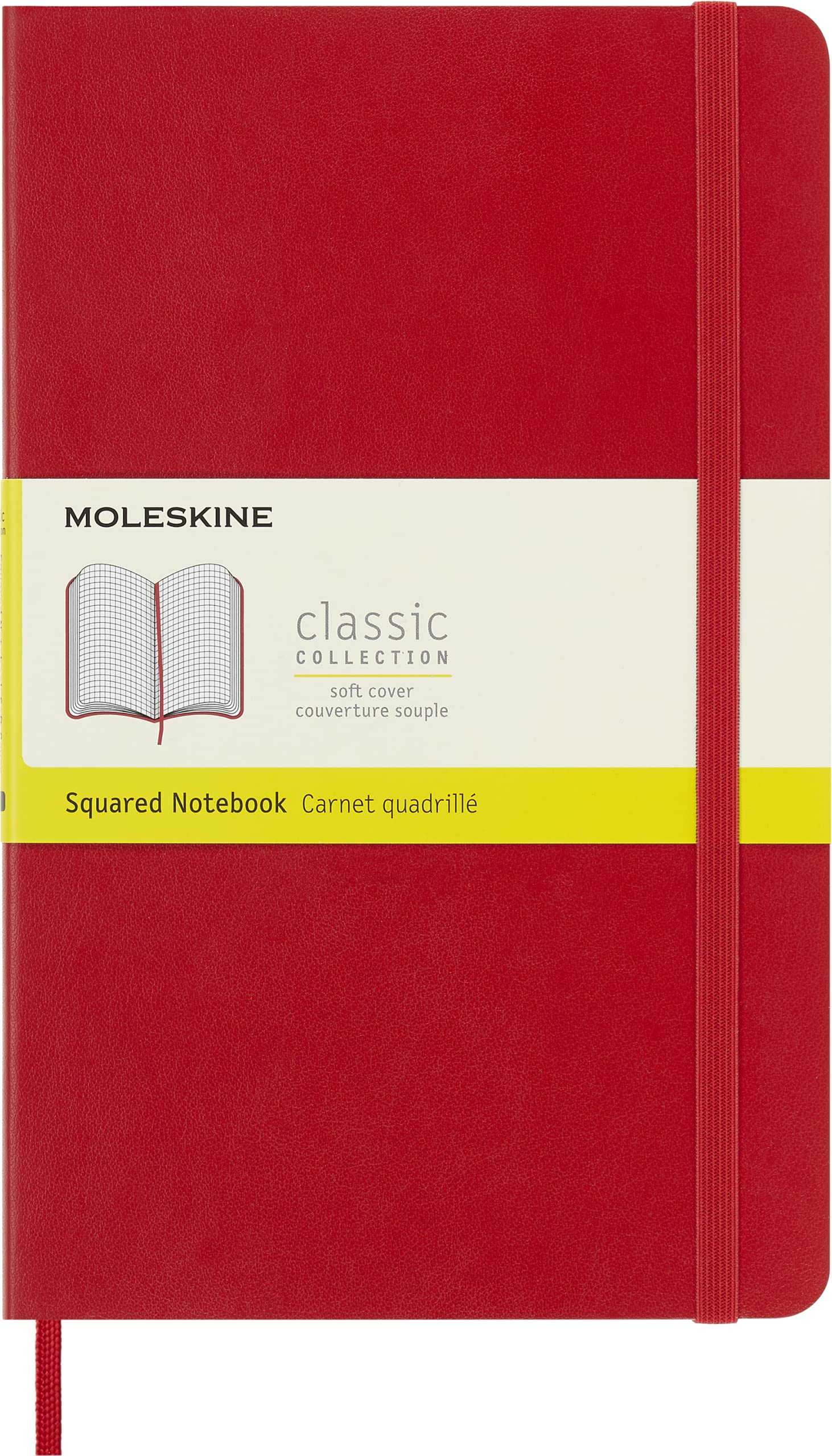 Moleskine Classic Squared Paper Notebook, Soft Cover and Elastic Closure Journal, Color Scarlet Red, Size Large 13 x 21 A5, 192 Pages