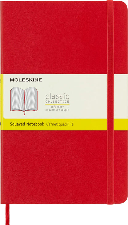 Moleskine Classic Squared Paper Notebook, Soft Cover and Elastic Closure Journal, Color Scarlet Red, Size Large 13 x 21 A5, 192 Pages