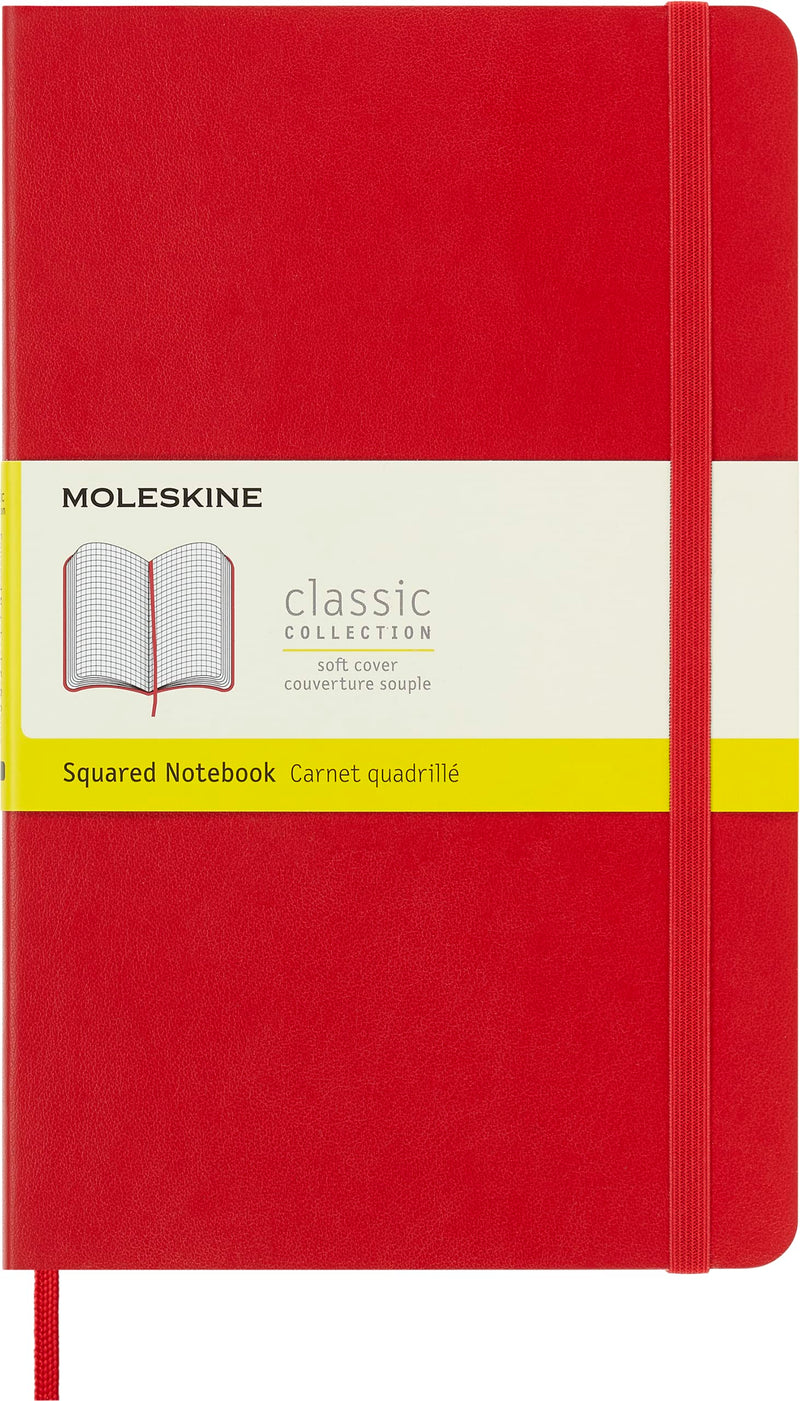 Moleskine Classic Squared Paper Notebook, Soft Cover and Elastic Closure Journal, Color Scarlet Red, Size Large 13 x 21 A5, 192 Pages