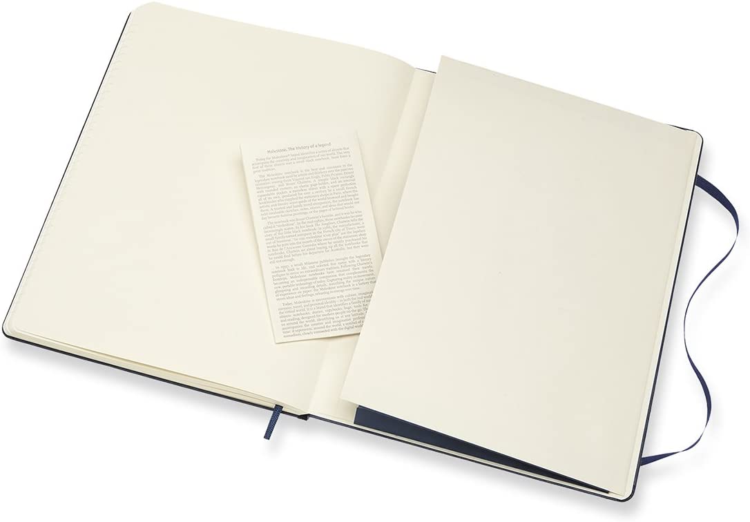 Moleskine Classic Ruled Paper Notebook, Hard Cover and Elastic Closure Journal, Color Sapphire Blue, Size Extra Large 19 x 25 cm, 192 Pages