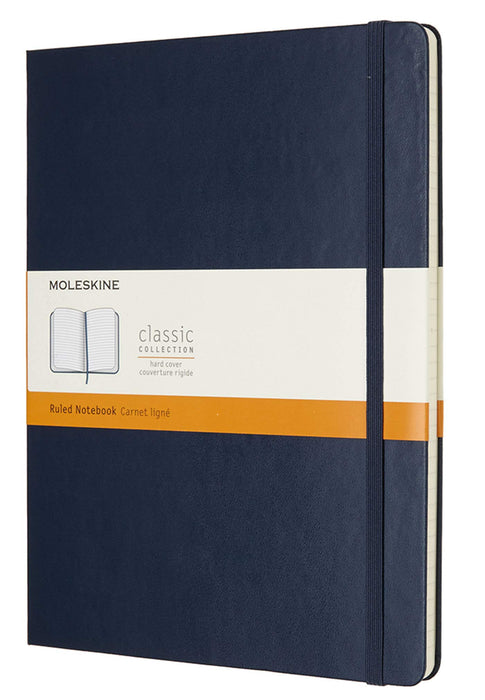 Moleskine Classic Ruled Paper Notebook, Hard Cover and Elastic Closure Journal, Color Sapphire Blue, Size Extra Large 19 x 25 cm, 192 Pages