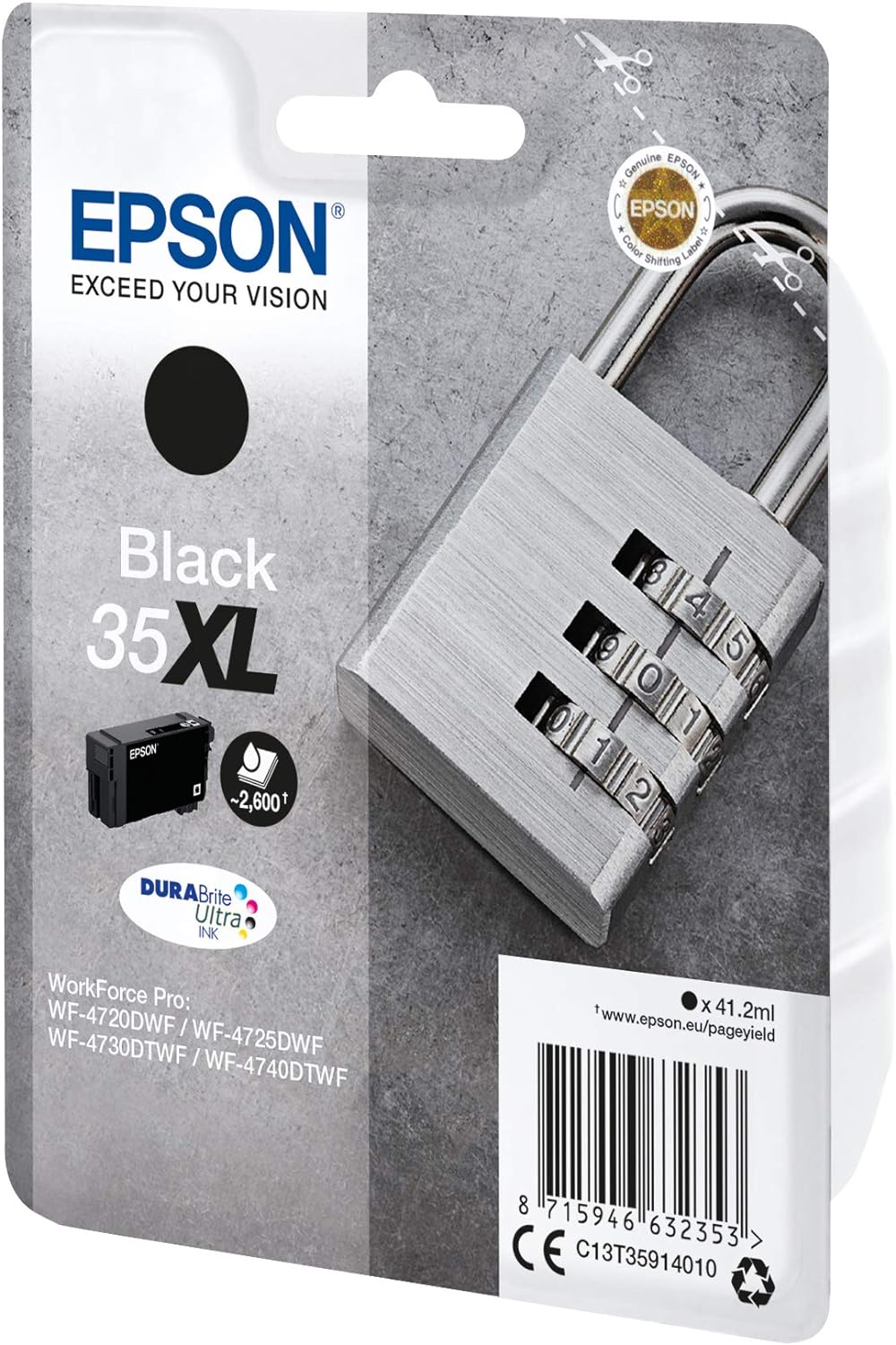 Epson 35XL Black Padlock High Yield Genuine Ink, Claria Photo HD Ink Cartridge