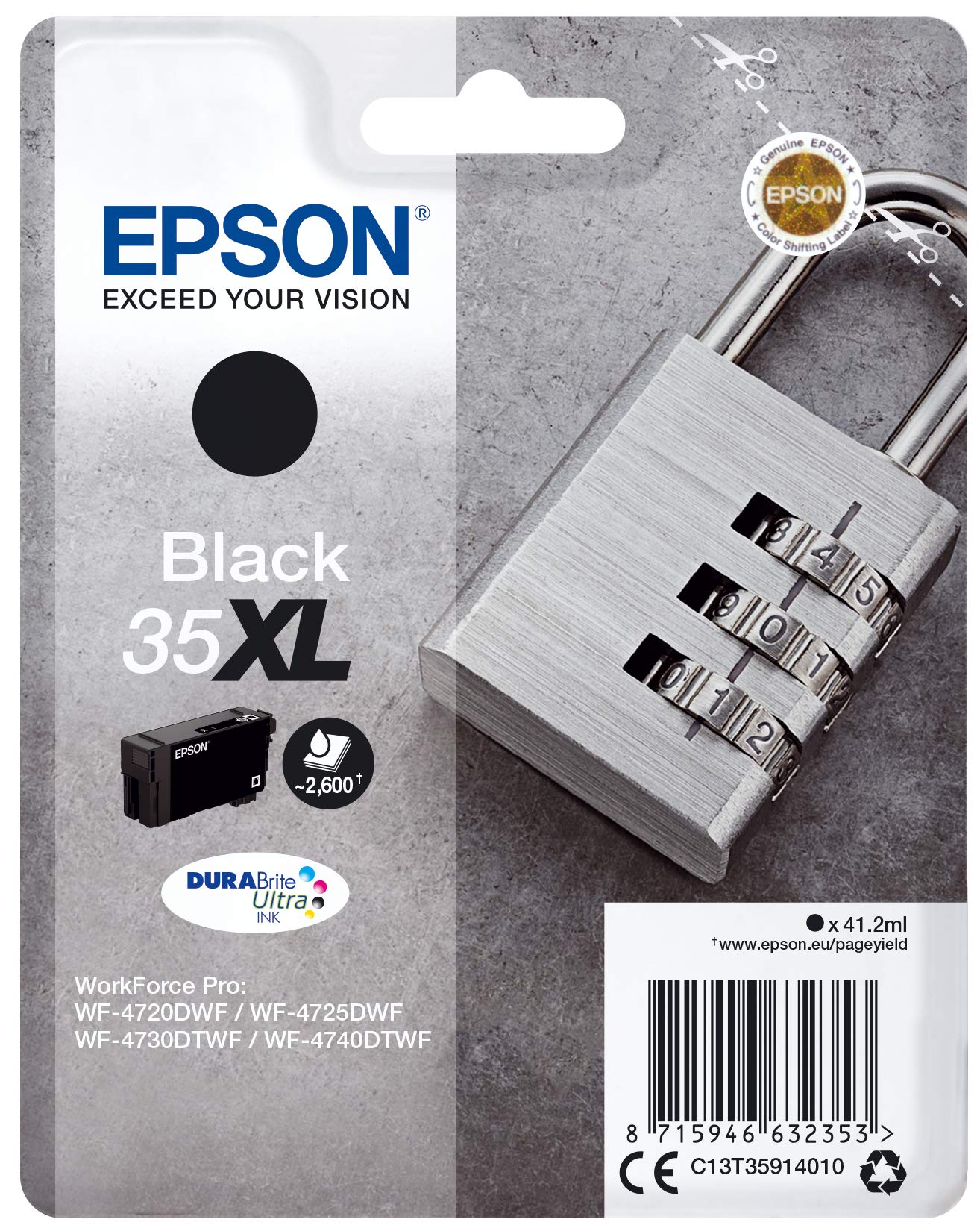 Epson 35XL Black Padlock High Yield Genuine Ink, Claria Photo HD Ink Cartridge