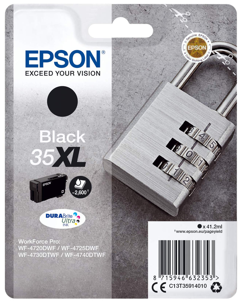 Epson 35XL Black Padlock High Yield Genuine Ink, Claria Photo HD Ink Cartridge