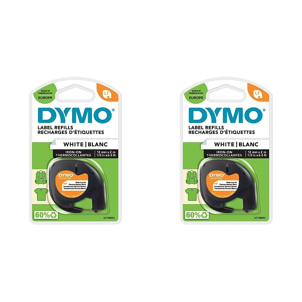 DYMO LT etiquetas auténticas para ropa | Negro sobre blanco | 12 mm x 4m | Hierro en las etiquetas de tela para las etiquetadoras LetraTag | autoadhesivo