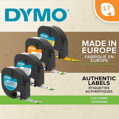 DYMO LT etiquetas auténticas para ropa | Negro sobre blanco | 12 mm x 4m | Hierro en las etiquetas de tela para las etiquetadoras LetraTag | autoadhesivo