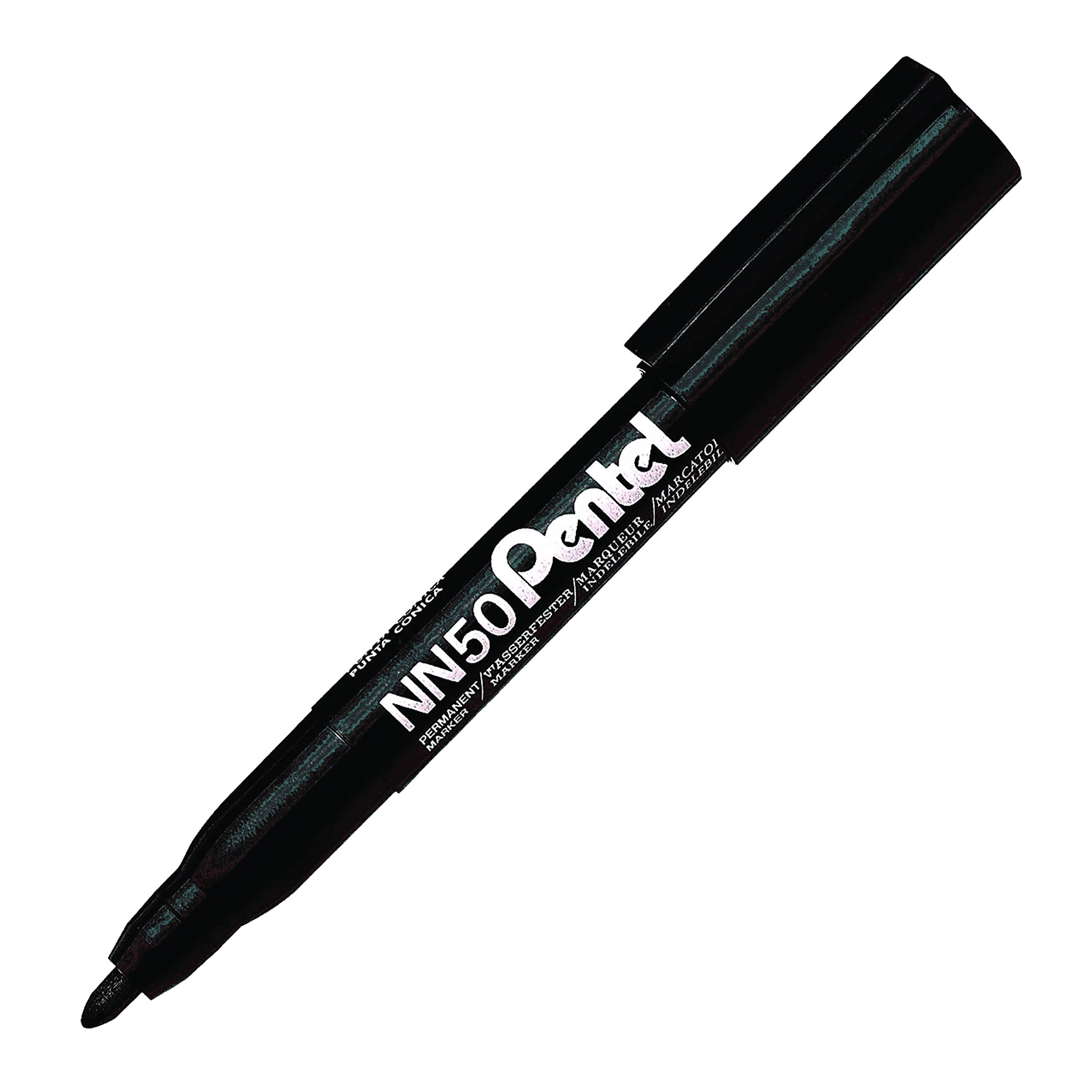 Pentel - Marcador permanente punta cónica. Color negro. - Pack de 12