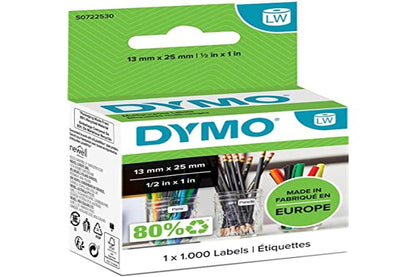DYMO Authentic LabelWriter Small Multi-Purpose Labels | 13 mm x 25 mm | Self-Adhesive | Roll of 1000 | Easy-Peel Labels | for LabelWriter Label Makers | Made in Europe
