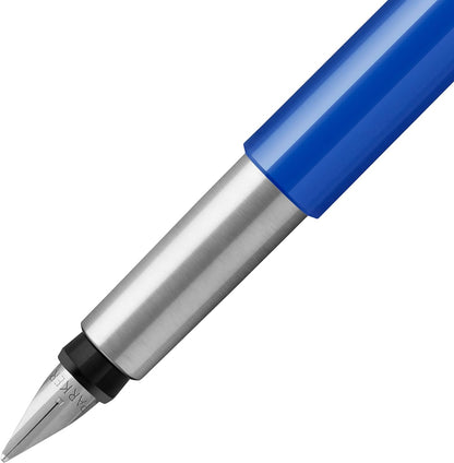 Parker Vector Fountain Pen | Blue with Chrome Trim | Medium Nib | Blue Ink | Hangtab