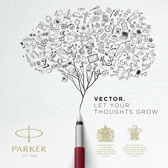 Parker Vector Fountain Pen | Blue with Chrome Trim | Medium Nib | Blue Ink | Hangtab