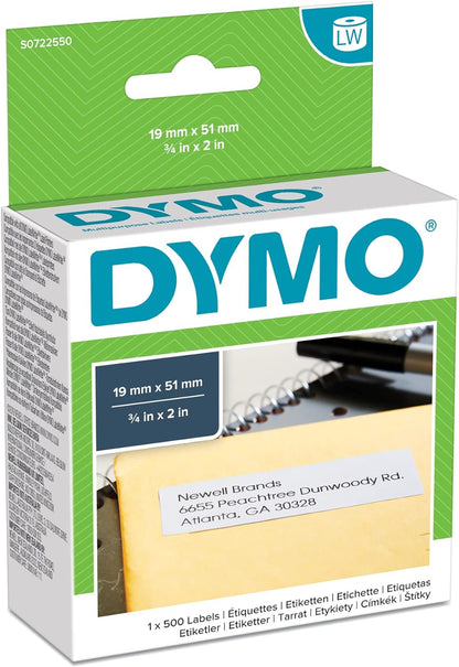 DYMO Authentic LabelWriter Small Multi-Purpose Labels | 19 mm x 51 mm | Self-Adhesive | Roll of 500 | Easy-Peel Labels | for LabelWriter Label Makers | Made in Europe