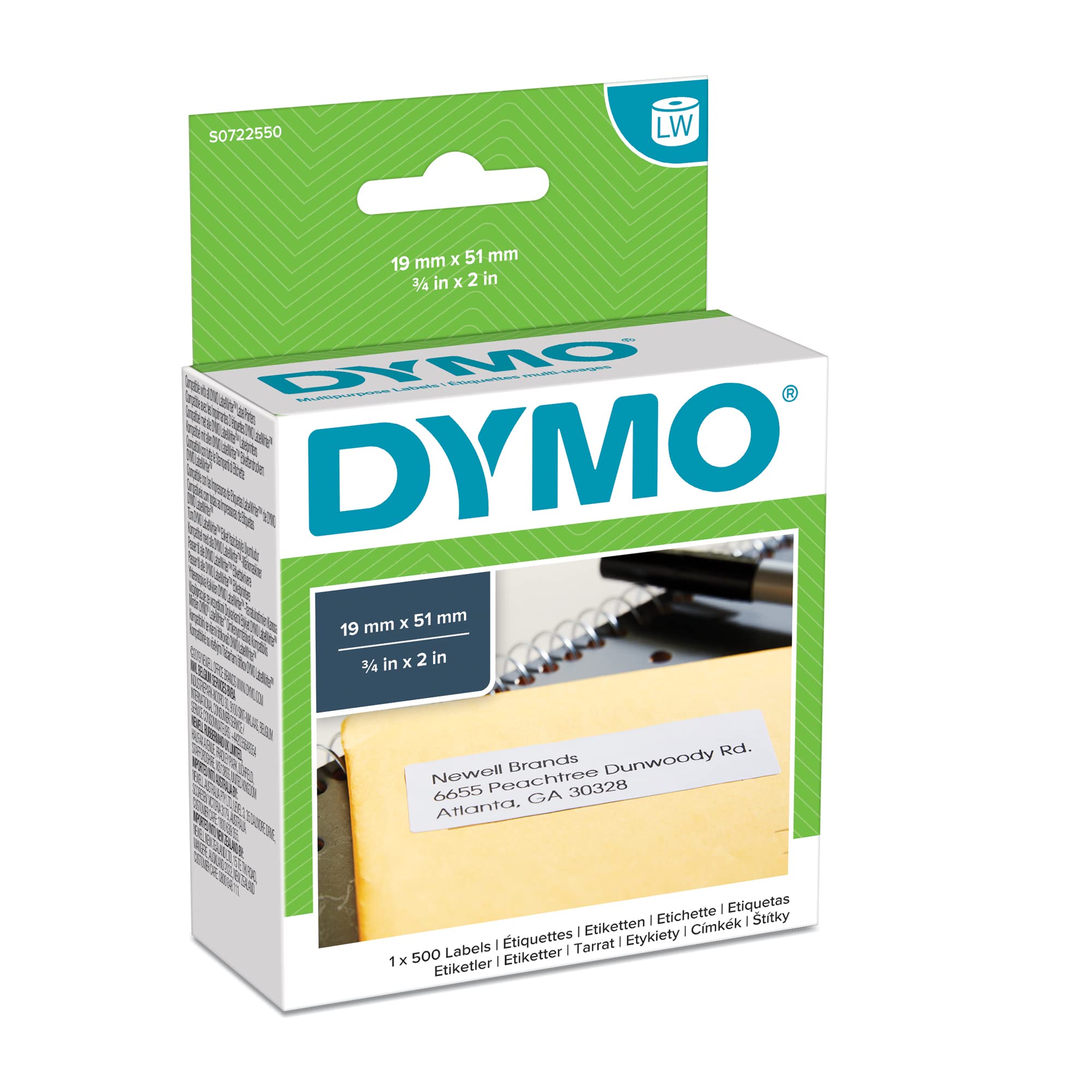 DYMO Authentic LabelWriter Small Multi-Purpose Labels | 19 mm x 51 mm | Self-Adhesive | Roll of 500 | Easy-Peel Labels | for LabelWriter Label Makers | Made in Europe
