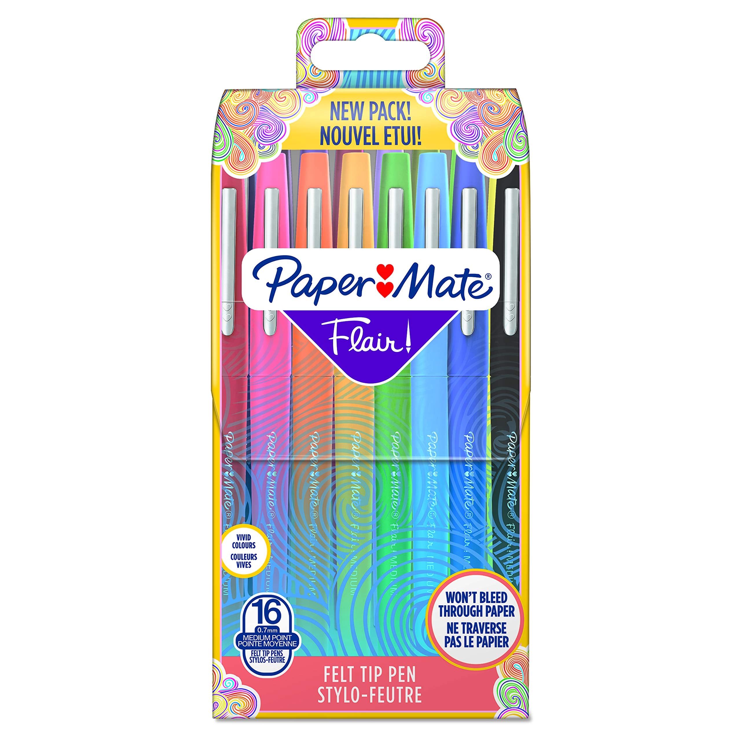 Paper Mate Flair Felt Tip Pens | Medium Tip (0.7 mm) | Assorted Colours | 16 Count Pouch