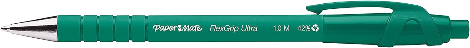 Paper Mate Flexgrip Ultra Retractable Ballpoint Pens | Medium Point (1.0mm) | Green | 12 Count