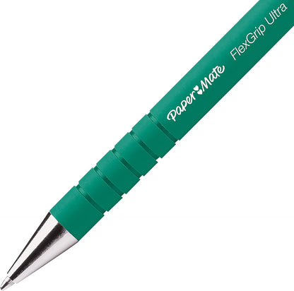 Paper Mate Flexgrip Ultra Retractable Ballpoint Pens | Medium Point (1.0mm) | Green | 12 Count