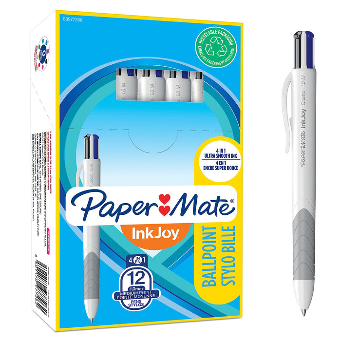 Paper Mate InkJoy Quatro 4-Colour Ballpoint Pen | Business Colours | Medium Point (1.0 mm) | 12 Count