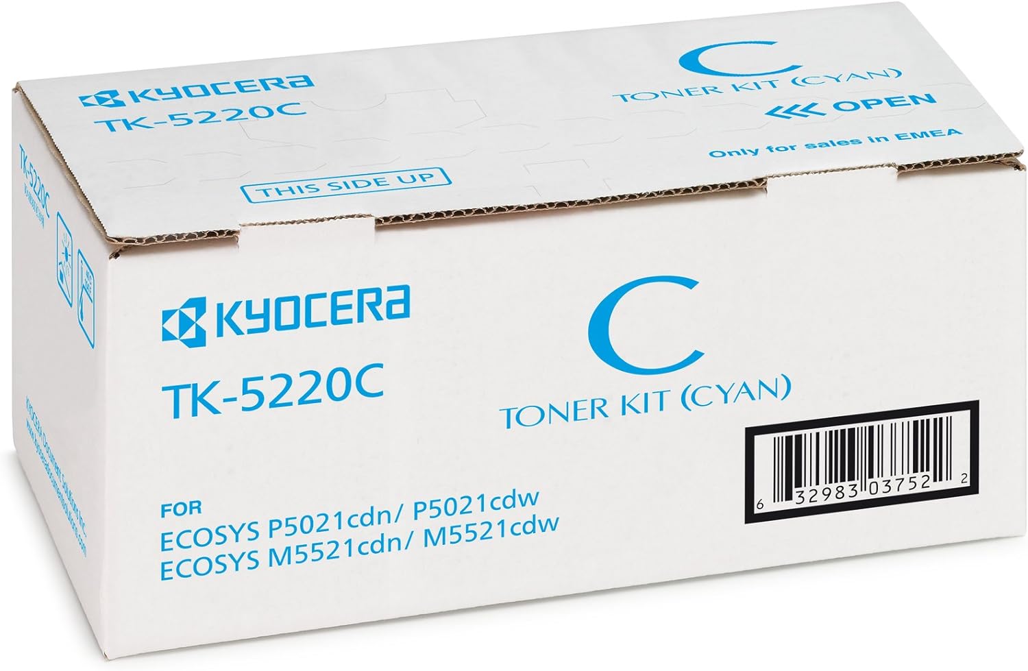 Kyocera TK-5220C Toner Cyan, Original Premium Cartridge 1T02R9CNL1. Compatible ECOSYS Printers M5521cdn/cdw, P5021cdn/cdw