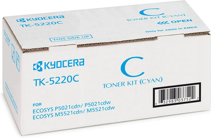 Kyocera TK-5220C Toner Cyan, Original Premium Cartridge 1T02R9CNL1. Compatible ECOSYS Printers M5521cdn/cdw, P5021cdn/cdw