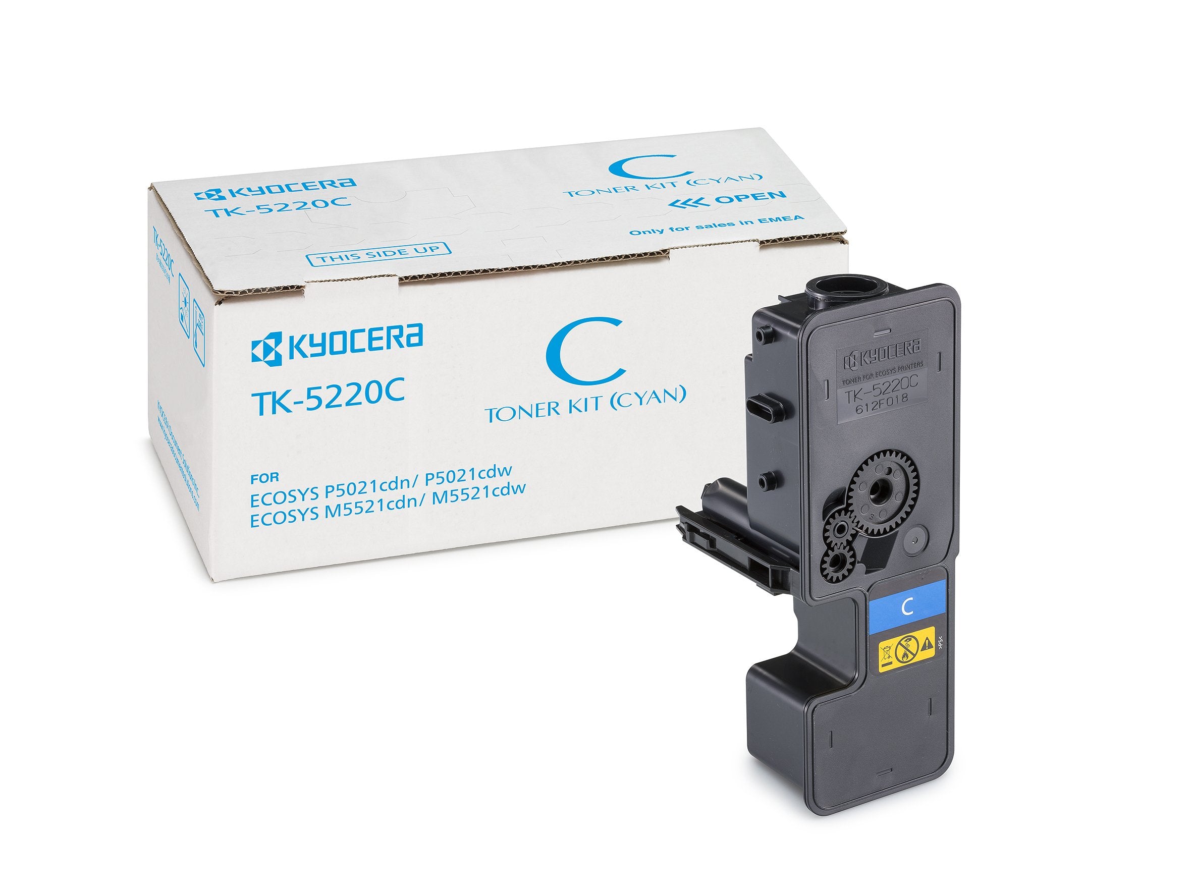 Kyocera TK-5220C Toner Cyan, Original Premium Cartridge 1T02R9CNL1. Compatible ECOSYS Printers M5521cdn/cdw, P5021cdn/cdw